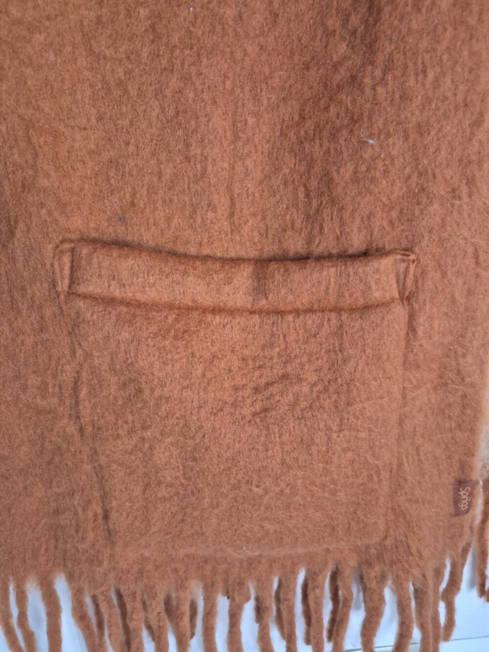 Brown Fringe Scarf With Built In Hand Pockets - Picture 5 of 5